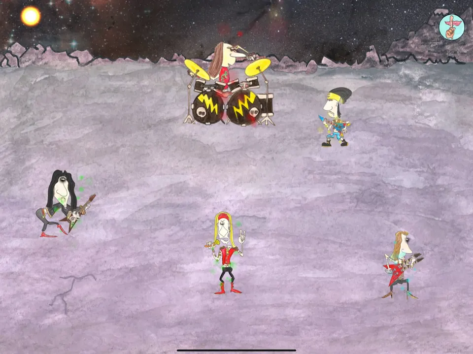 A hand-painted Heavy Metal band playing on a moon-like landscape