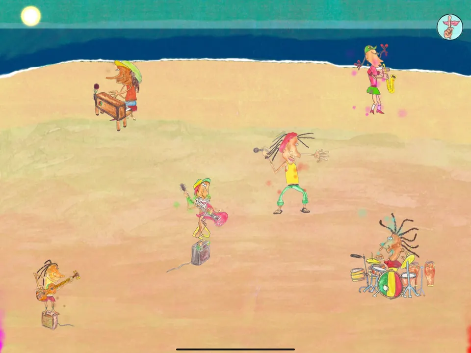 A hand-painted Reggae band on a beach