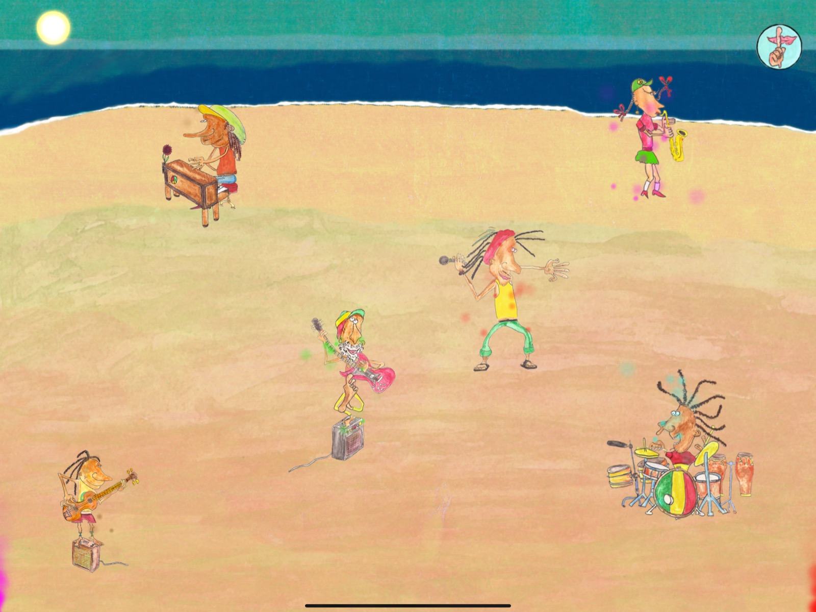 A hand-painted Reggae band on a beach
