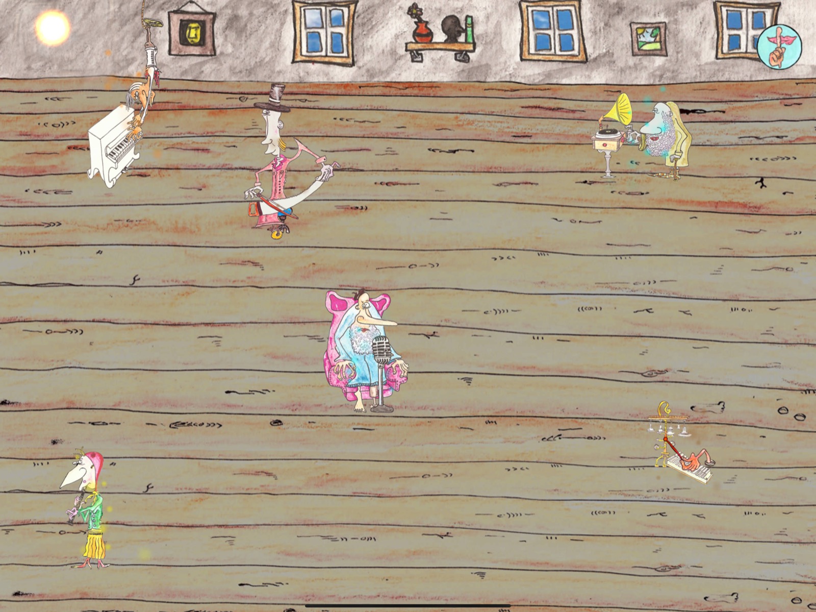 A hand-painted Psychedelic Waltz band in an old wooden hall